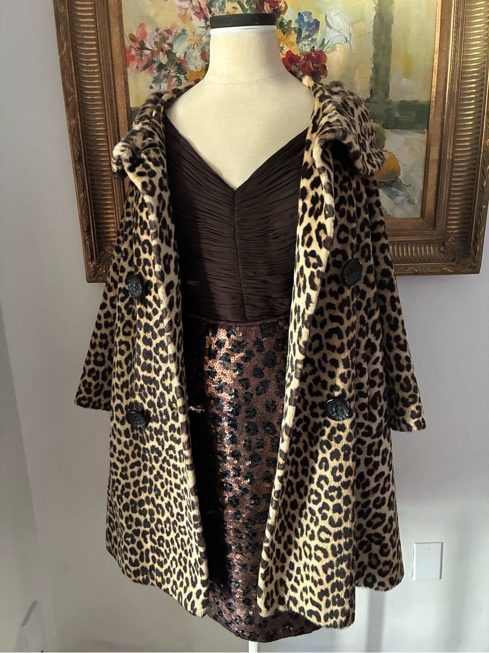 Vintage Mid Century Leopard Print Fur Coat Medium Large